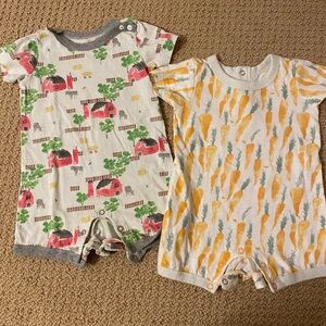 Burt’s Bees Baby Clothes Rompers 0-3M Like New Farm and Crunchy Carrot